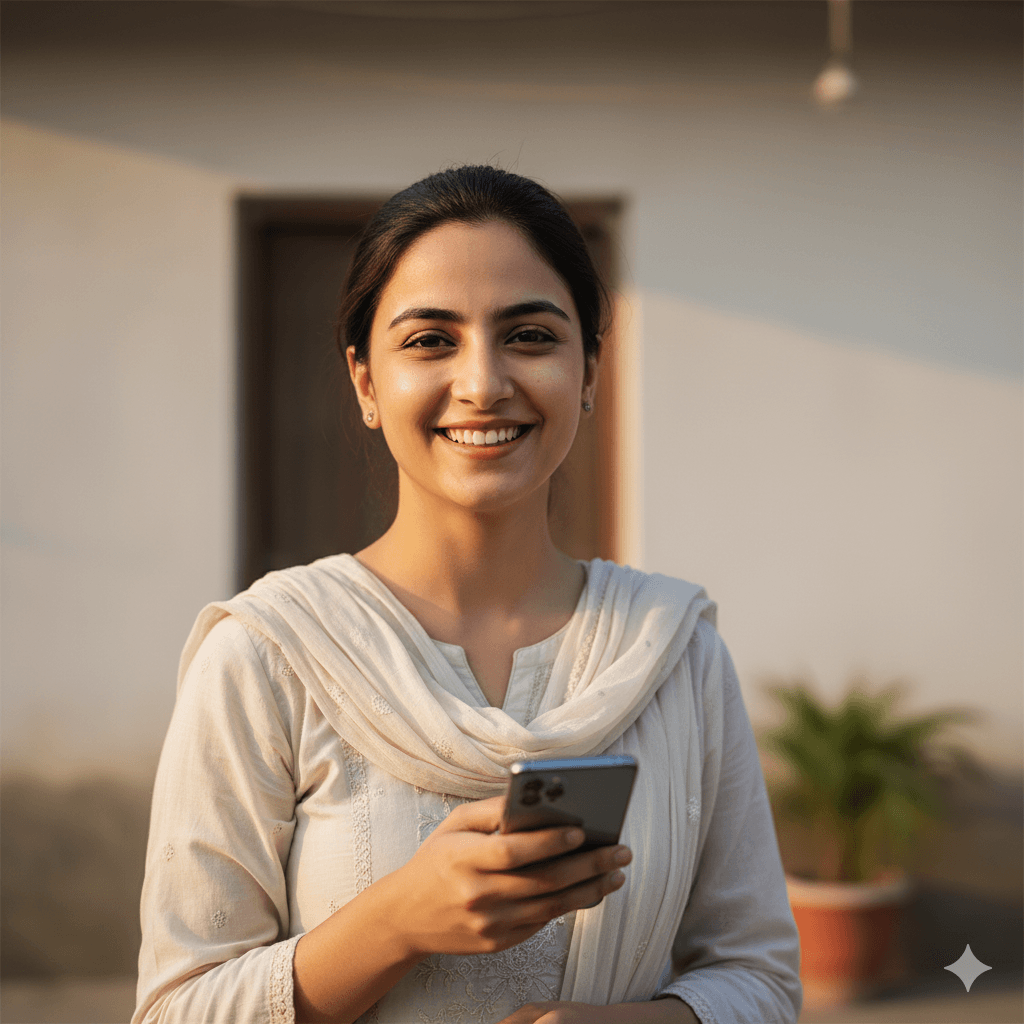 Pakistani woman successfully checking BISP 8171 status for government financial aid
