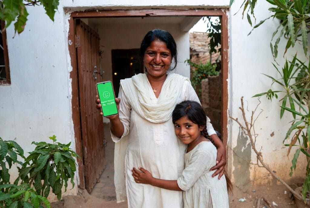 Happy Pakistani mother and daughter celebrating BISP payment of Rs. 14,500 on phone after resolving 8171 Not Eligible status in 2026