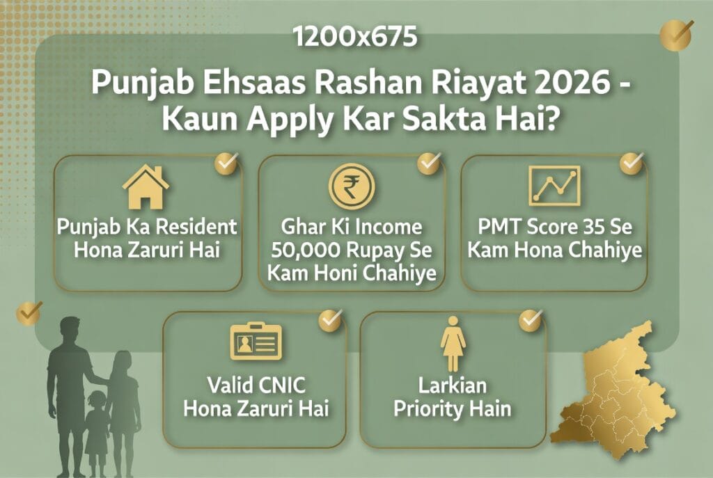 "Punjab ehsaas rashan riayat eligibility criteria 2026 who can apply income PMT score Punjab families"