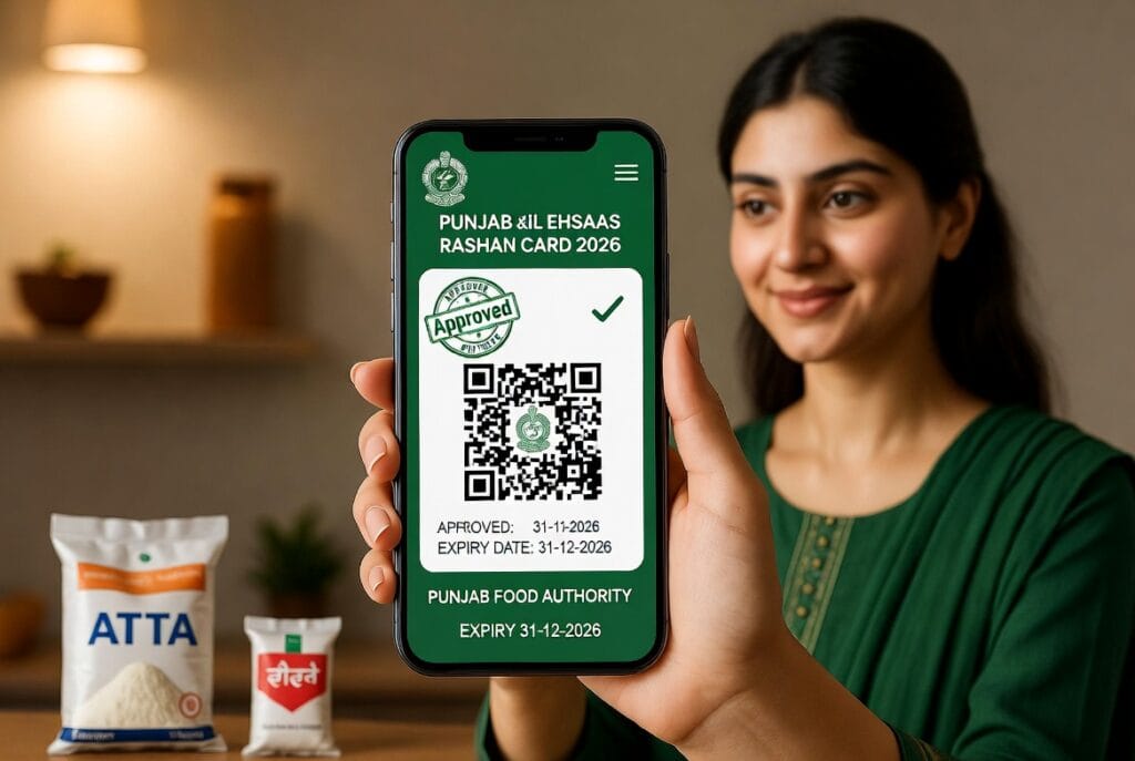 "Punjab ehsaas rashan riayat digital rashan card sample 2026 approved on mobile for subsidized ration"