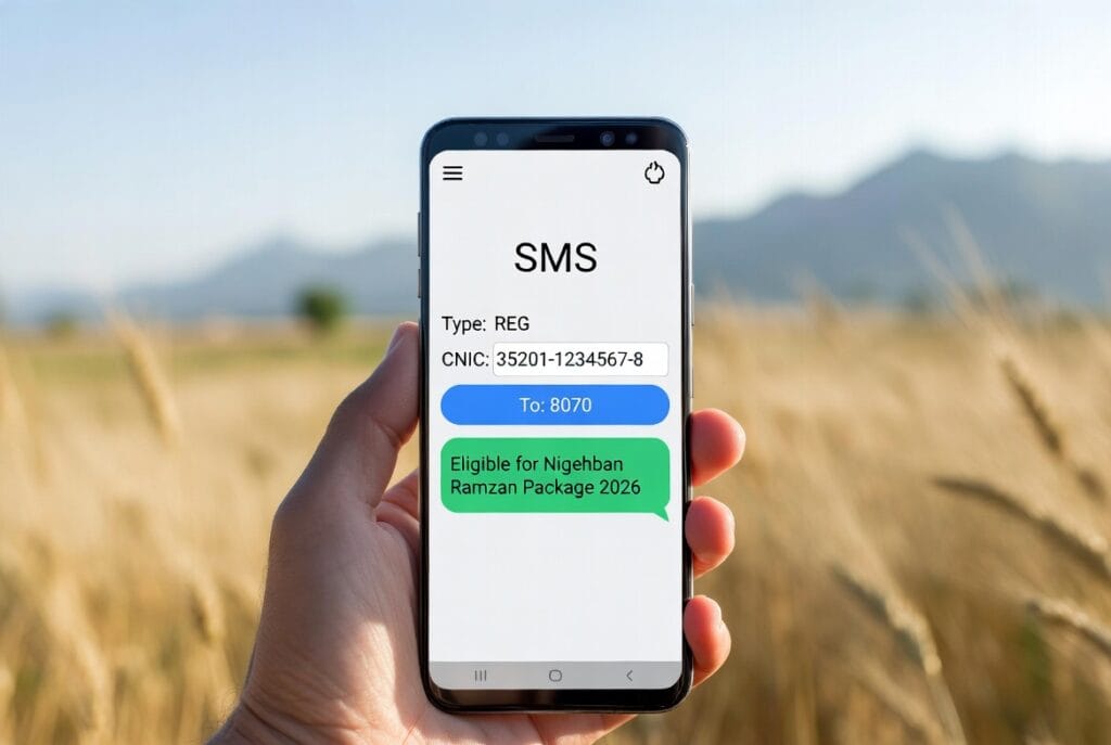 8070 registration via SMS – Send 13-digit CNIC to 8070 on mobile phone for Punjab Nigehban Ramzan Package 2026