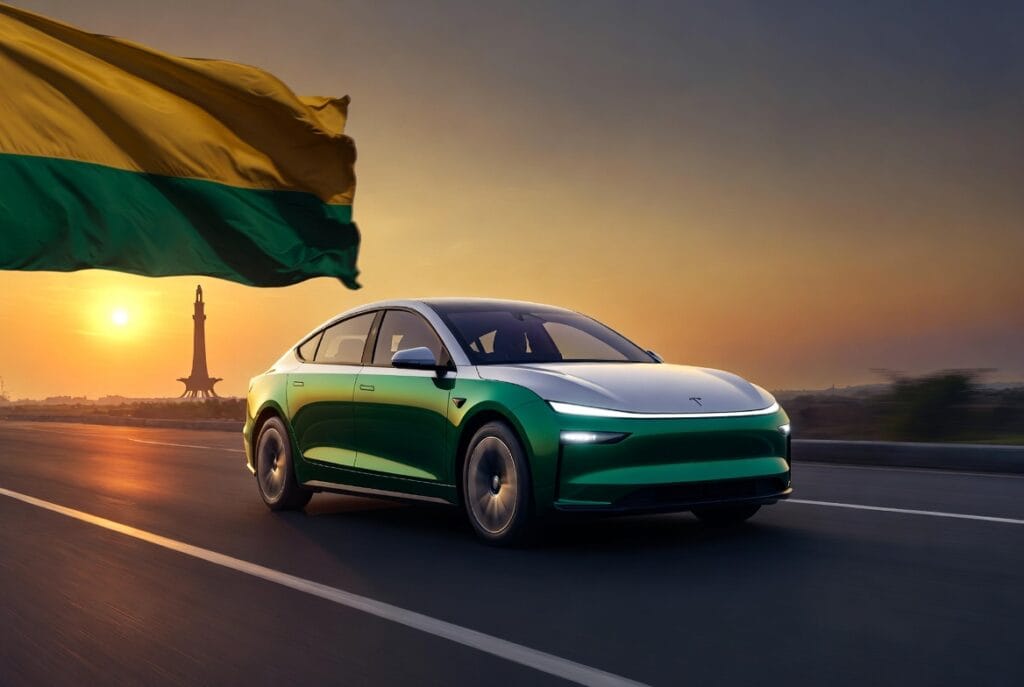 CM Punjab E-Taxi Scheme 2026 electric taxis fleet in Lahore with Minar-e-Pakistan at golden hour