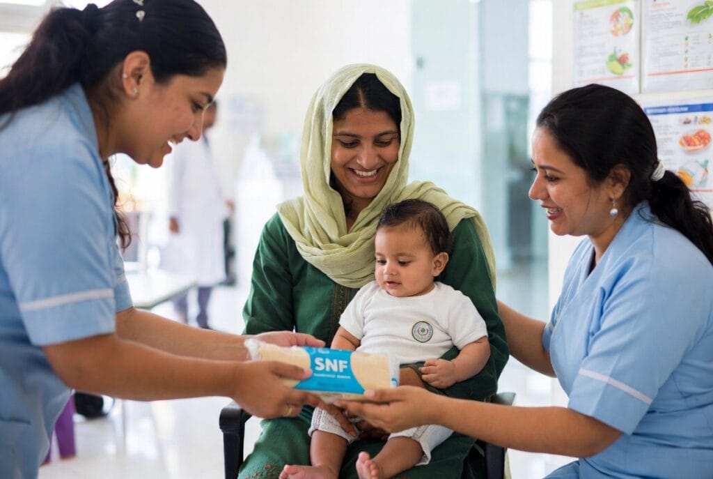 Benazir Nashonuma Programme 2026 - Mother receiving specialised nutritious food and health support at BISP Nashonuma Centre