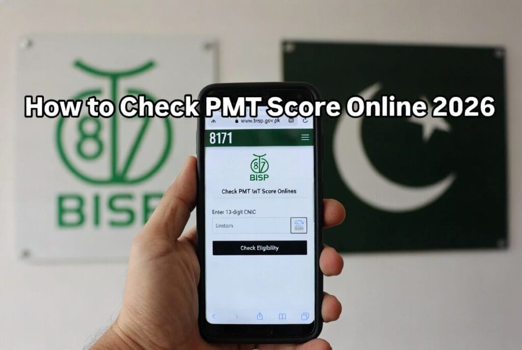 How to Check PMT Score Online 2026 – Step-by-step guide entering 13-digit CNIC on official 8171 BISP eligibility portal
