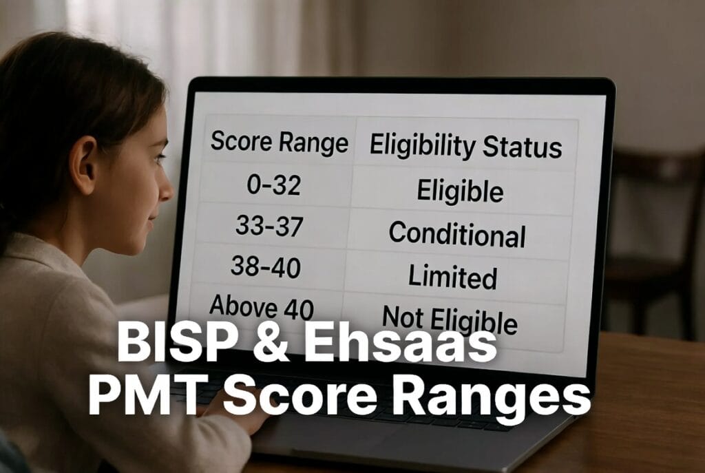 BISP & Ehsaas PMT Score Ranges 2026 – Complete eligibility table 0-32 eligible, 33-37 conditional for Pakistan